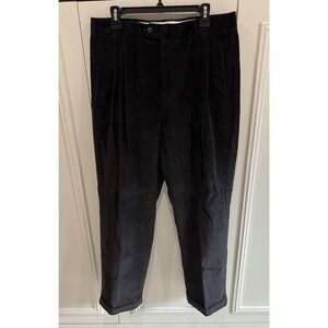 Braggi By Louis Raphael Men's Black Corduroy Pants Size 36 Pleated Cuffed 90s
